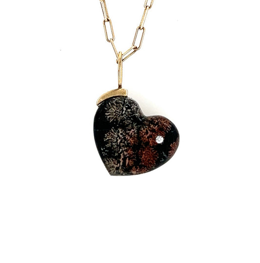 Fireworks Obsidian and Diamond Gold Heart Charm