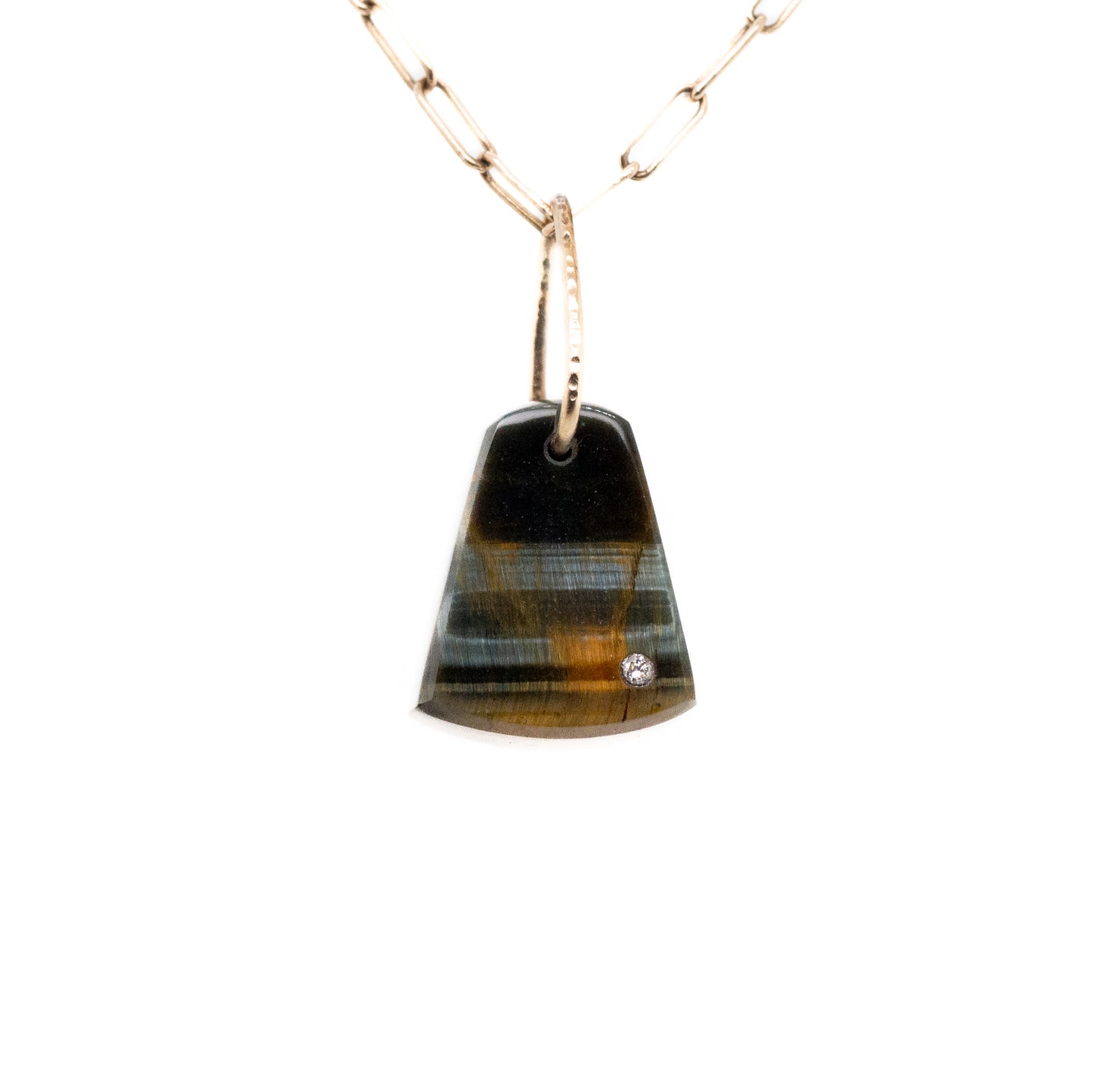 blue tiger eye and diamond gold pebble charm