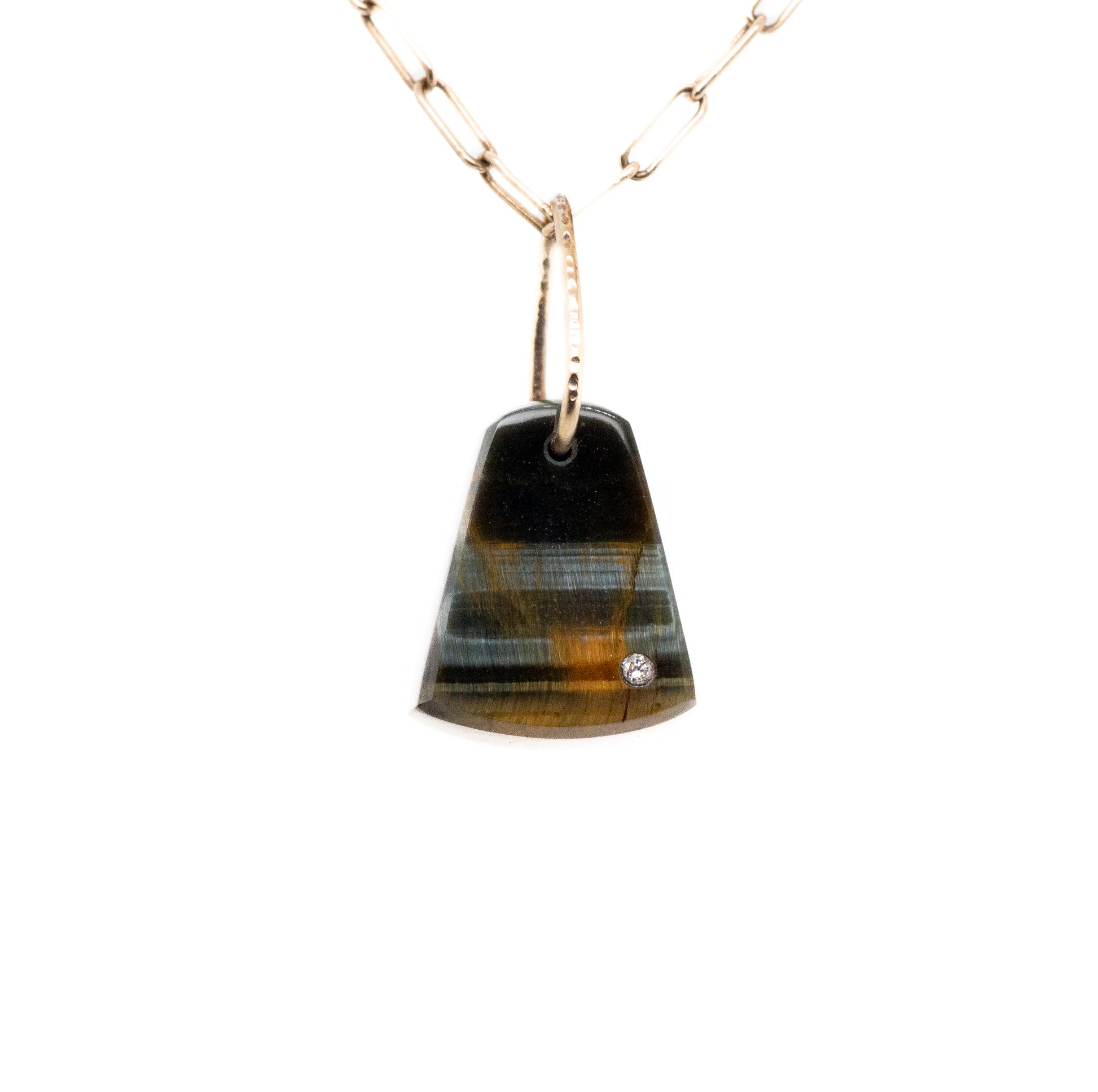 blue tiger eye and diamond gold pebble charm