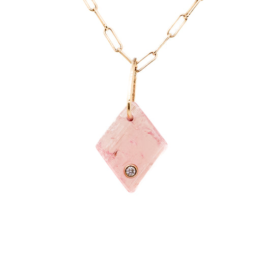 Pink tourmaline and diamond gold diamond charm