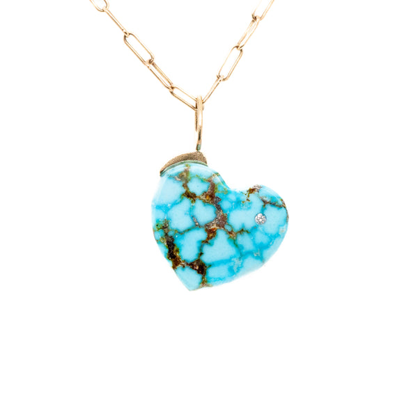 Turquoise with Matrix and Diamond Gold Heart Charm