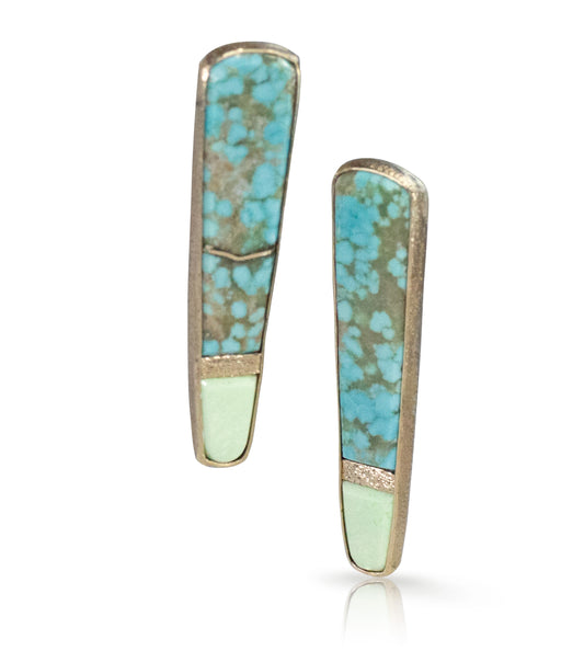 Turquoise and Lemon Chrysoprase Gold Inlay Earrings