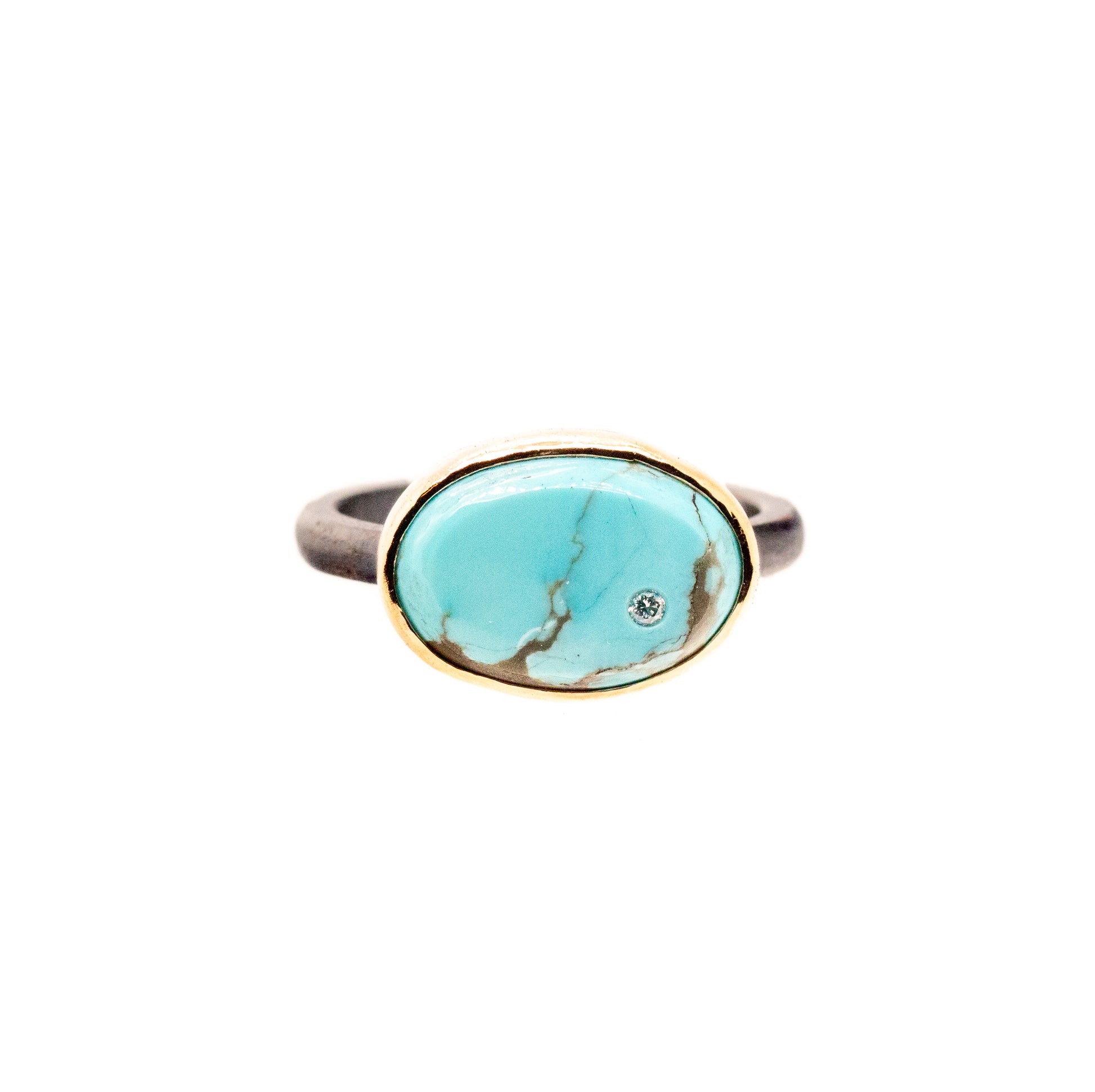 turquoise and diamond gold elliptical ring