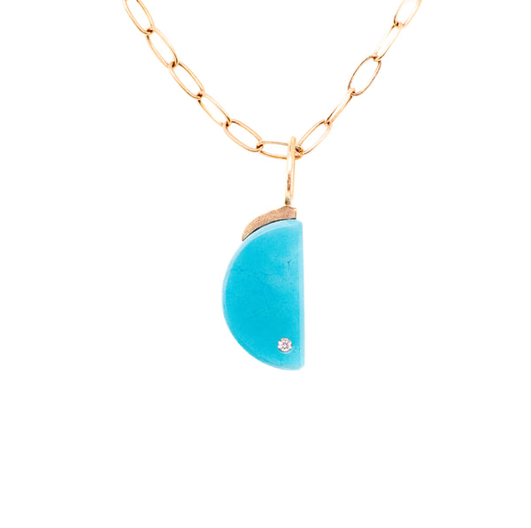 Turquoise and Diamond Gold Moon Charm