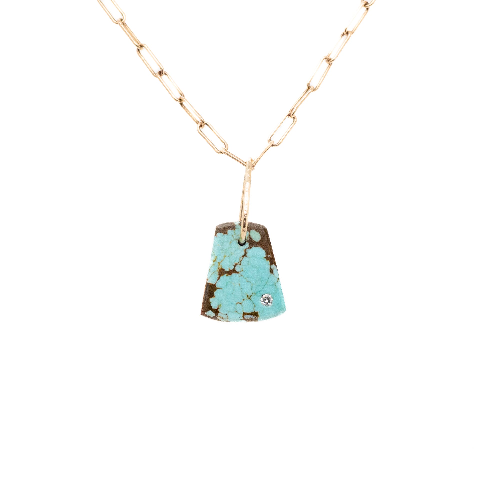turquoise and diamond gold pebble charm