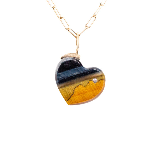 Variegated Tiger Eye and Diamond Gold Heart Charm
