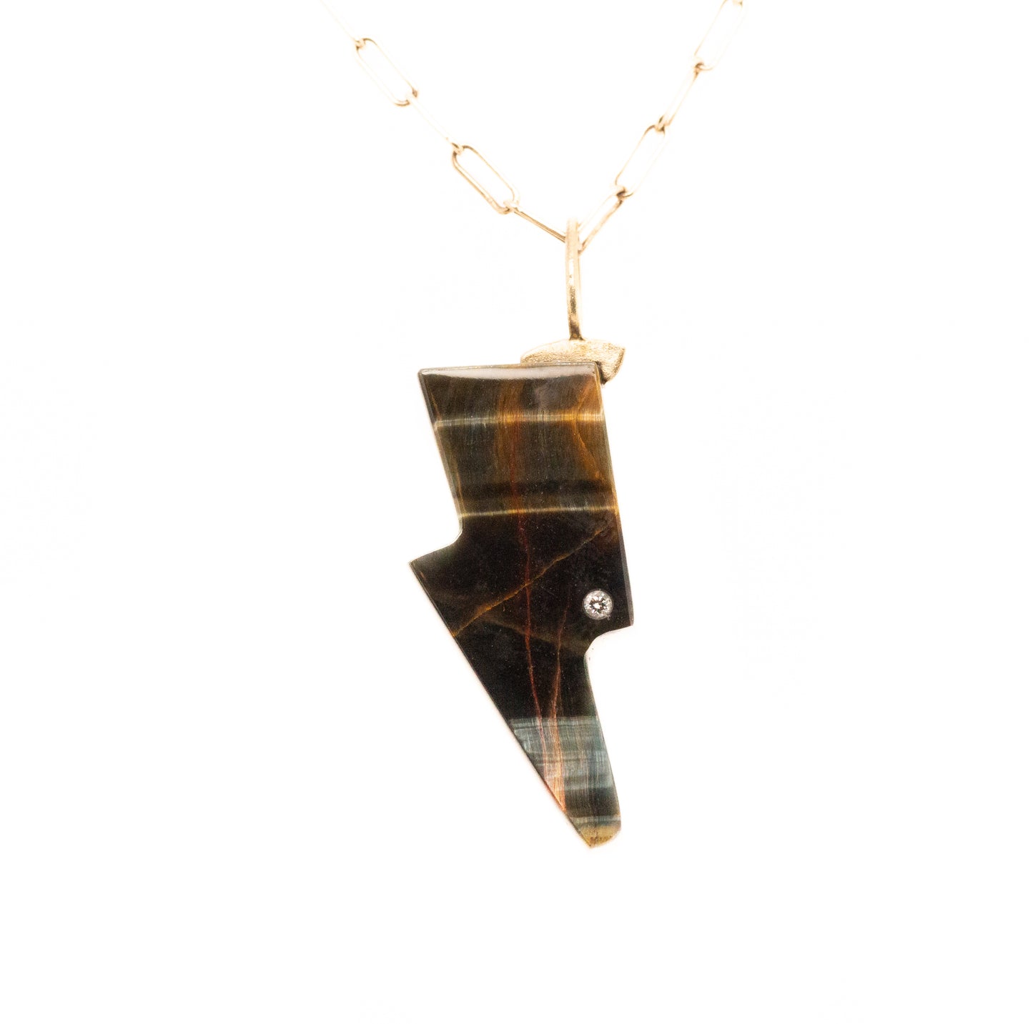 Variegated Tiger Eye and Diamond Gold Bolt Charm