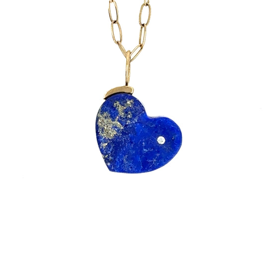 Lapis and Diamond Gold Heart Charm
