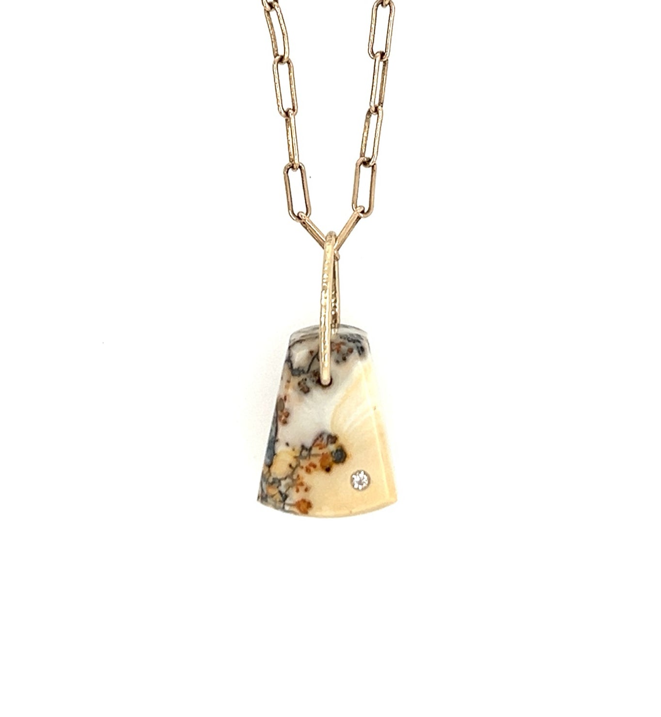 Maligano Jasper and Diamond Gold Pebble Charm