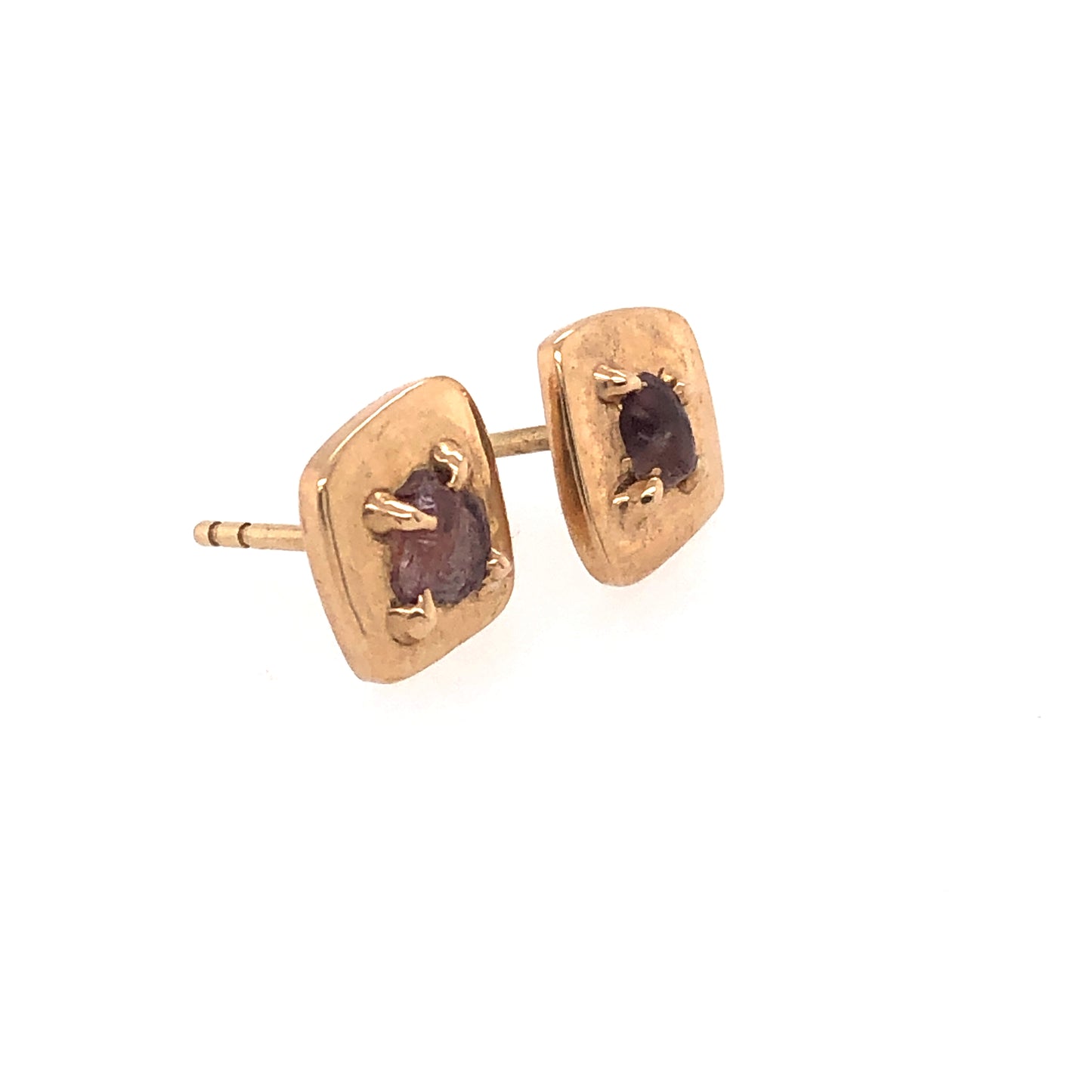 Raw Pink Montana Sapphire Gold Stud Earrings