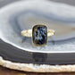 rectangle shaped pietersite stone, 6 diamonds, 14k gold ring
