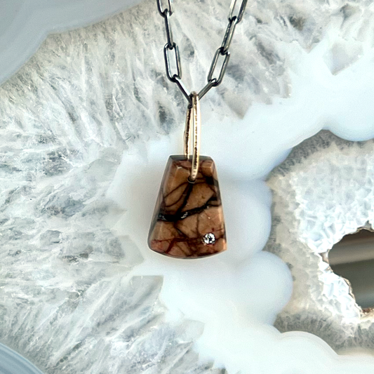 Hematite Jasper and Diamond Mini Gold Pendant