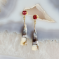 Garnet, Dendritic Opal, and Diamond Gold Earrings