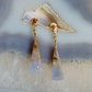 Blue Chalcedony, Sunstone, and Diamond Gold Earrings