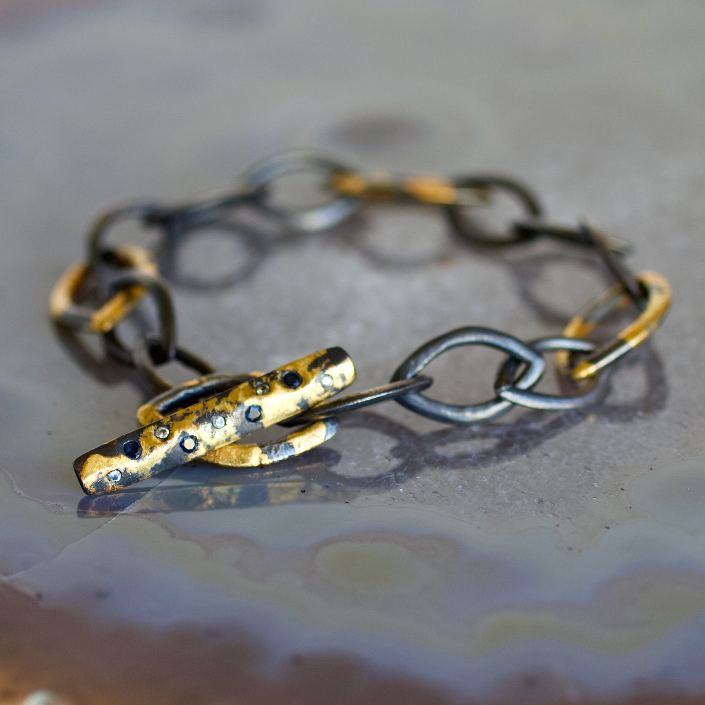 Gold Keumboo Marquise Link Bracelet with Sapphires