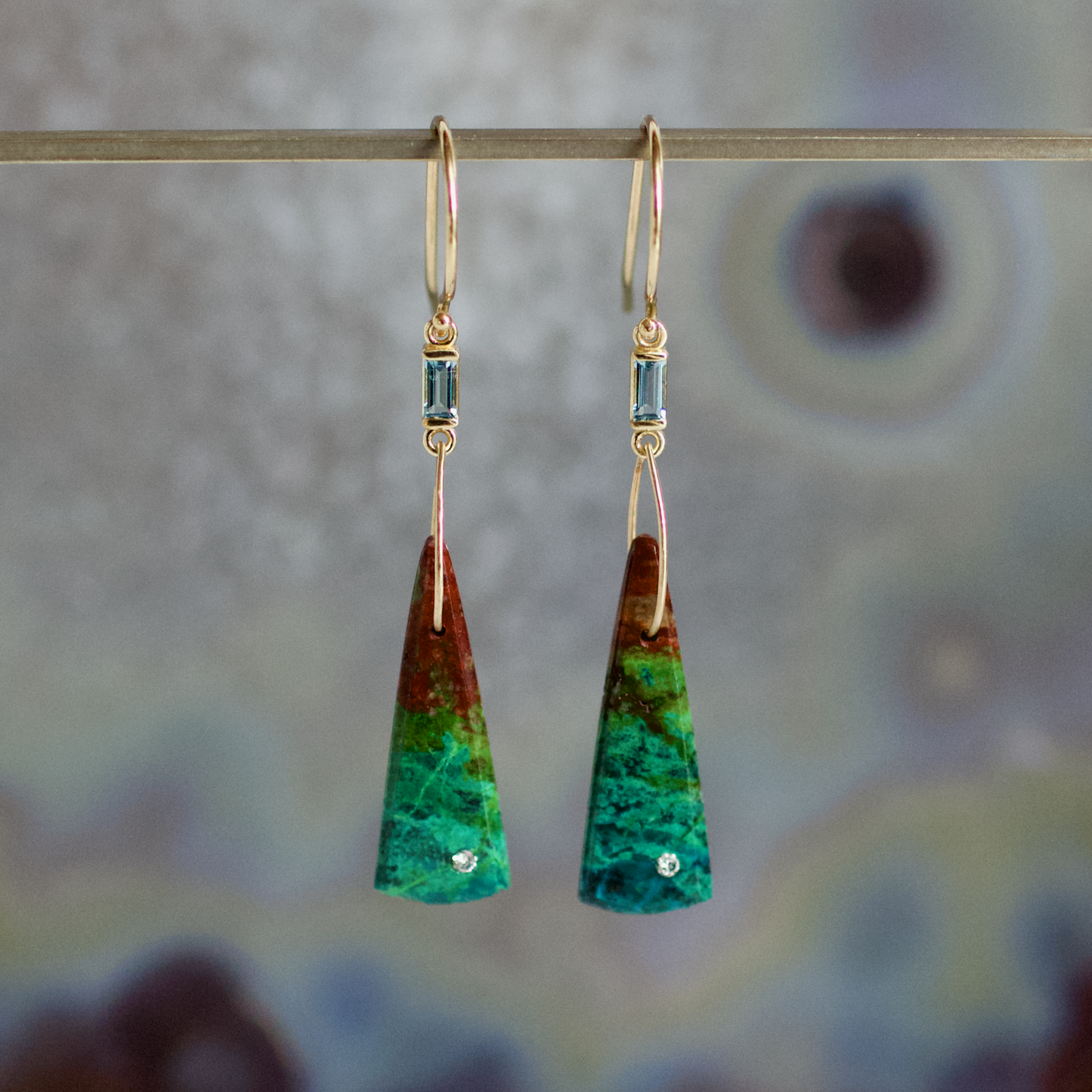 Parrot Wing, Aquamarine, and Diamond Gold Earrings