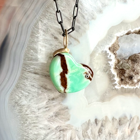 Chrysoprase and Diamond Gold Heart Pendant