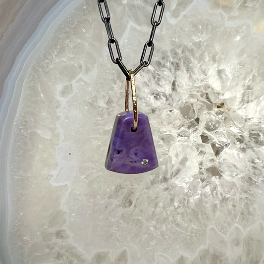 Purple Jade and Diamond Mini Gold Pendant