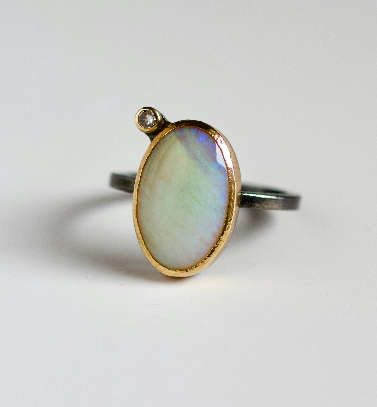 Boulder Opal with Diamond Gold Ring