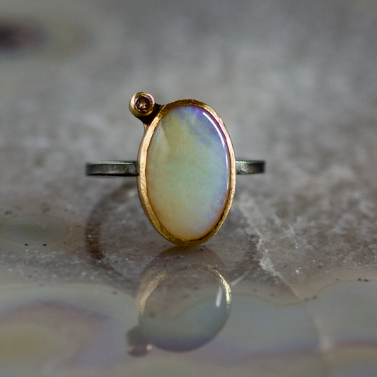 white opal diamond ring gold silverBoulder Opal with Diamond Gold Ring