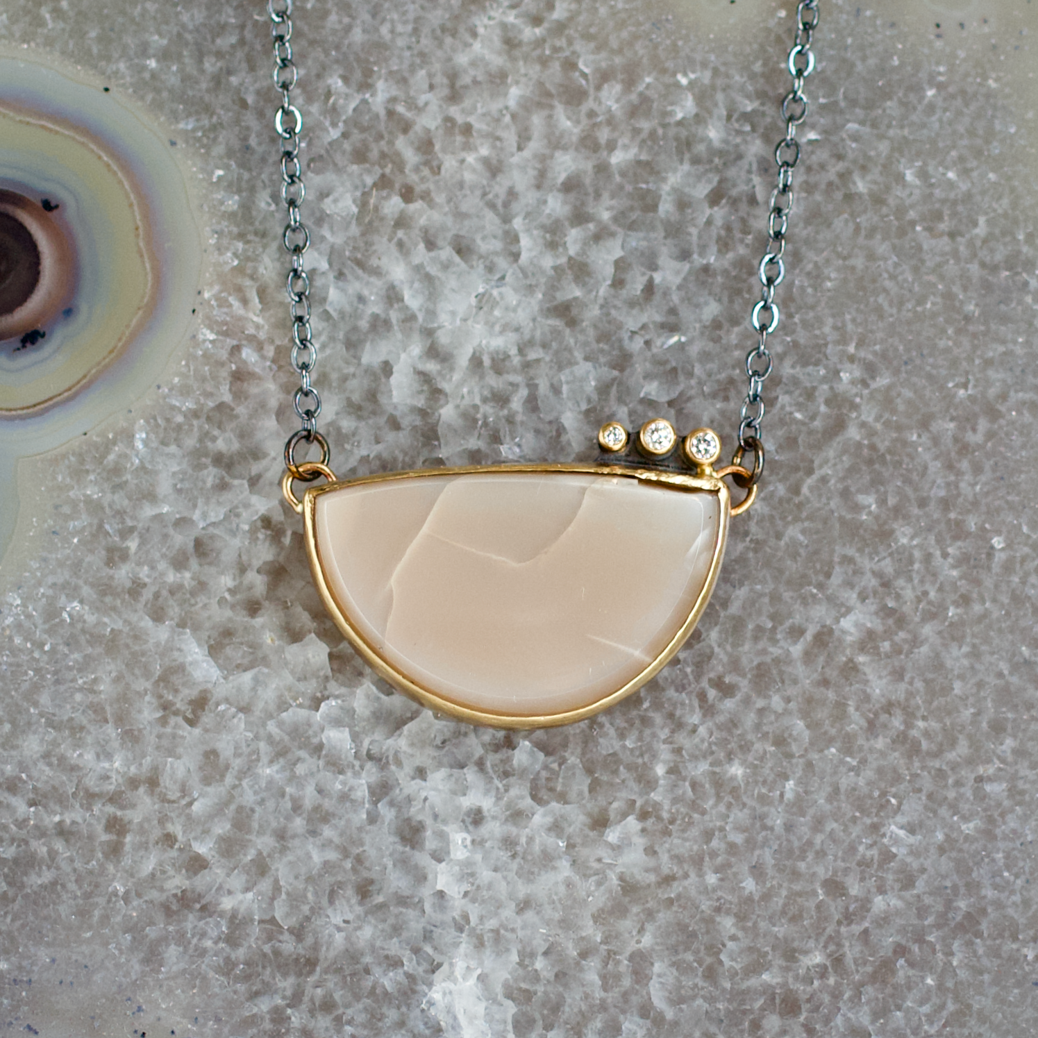 Moonstone and Diamond Gold Necklace