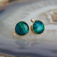 Azurite Malachite and Diamond Stud Gold Earrings