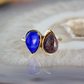 double pear lapis and dinosaur bone stone gold ring