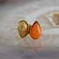 double pear fossilized coral and carnelian stone gold ring