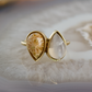 double pear fossilized coral and moonstone stone gold ring