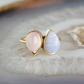 double pear blue lace agate and rose quartz stone gold ring