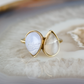 double pear moonstone and blue lace agate stone gold ring