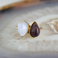 double pear dinosaur bone and blue lace agate stone gold ring
