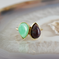 double pear chrysoprase and dinosaur bone stone gold ring