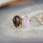 double pear amethyst and dinosaur bone stone gold ring