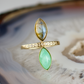 double marquise chrysoprase and labradorite stone gold ring champagne diamonds