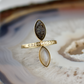 double marquise dinosaur bone and moonstone stone gold ring champagne diamonds