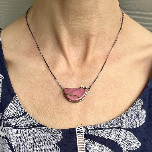 Rhodonite, Topaz, and Diamond Gold Necklace
