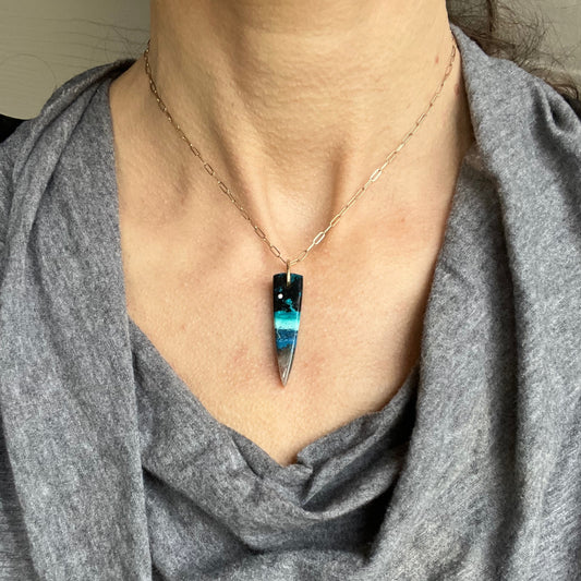 Shattuckite Chrysocolla Diamond and Gold Kintsugi Pendant