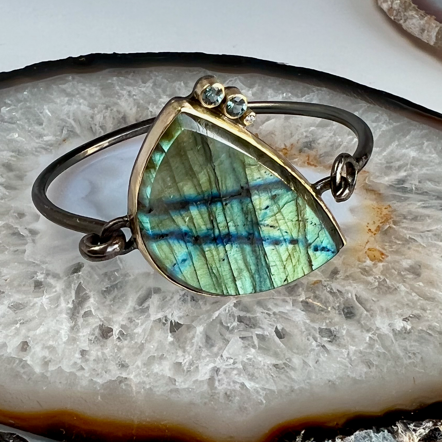 Labradorite, Montana Sapphire, and Diamond Gold Bracelet