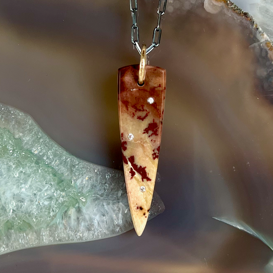 Owyhee Dendritic Jasper Diamond and Gold Pendant