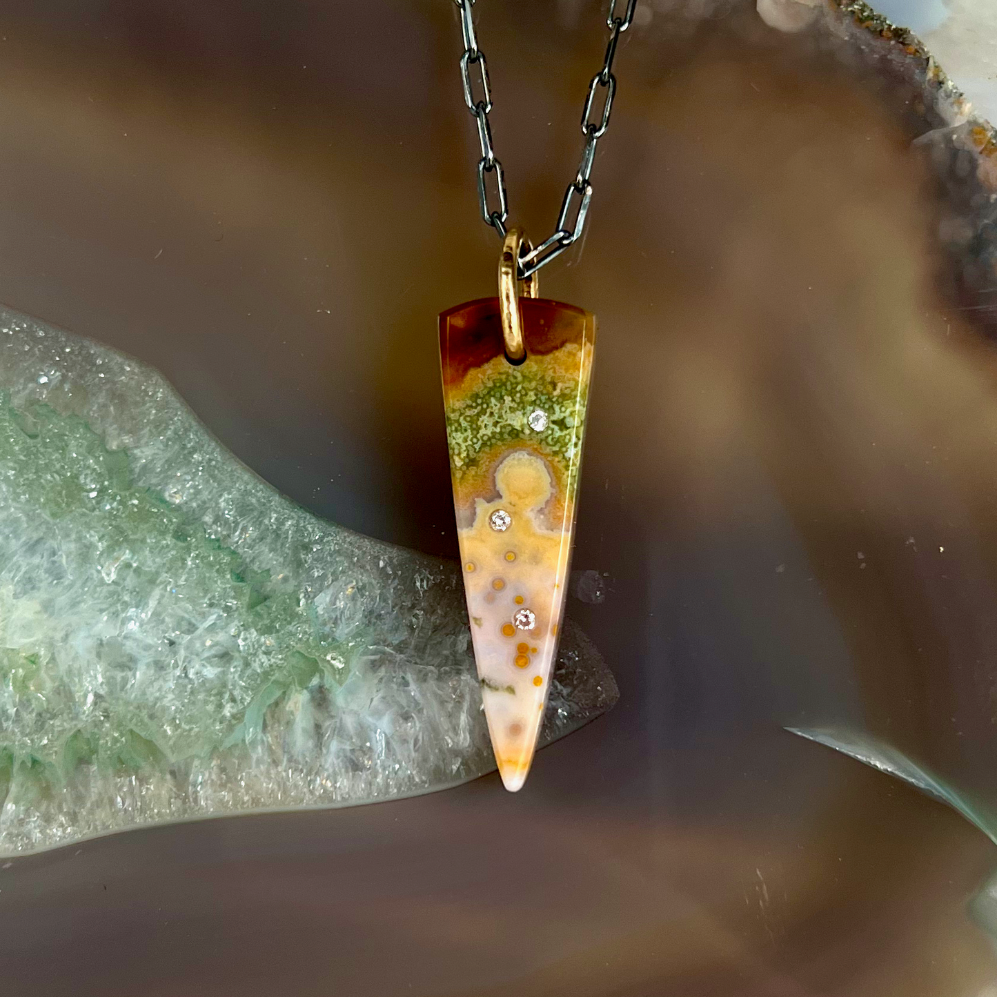 Ocean Jasper Diamond and Gold Pendant