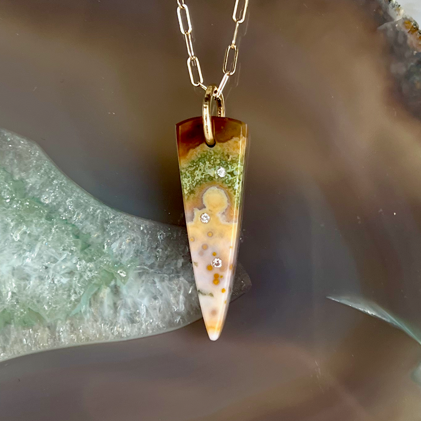 Ocean Jasper and Diamond Gold Pendant