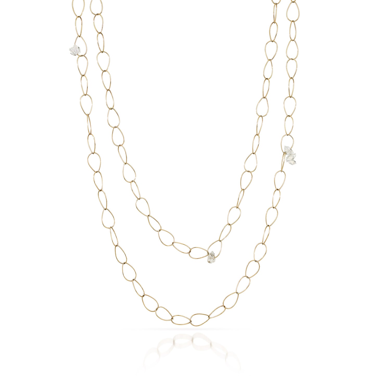 Delicate Gold Pear Link Chain Necklace with Herkimers