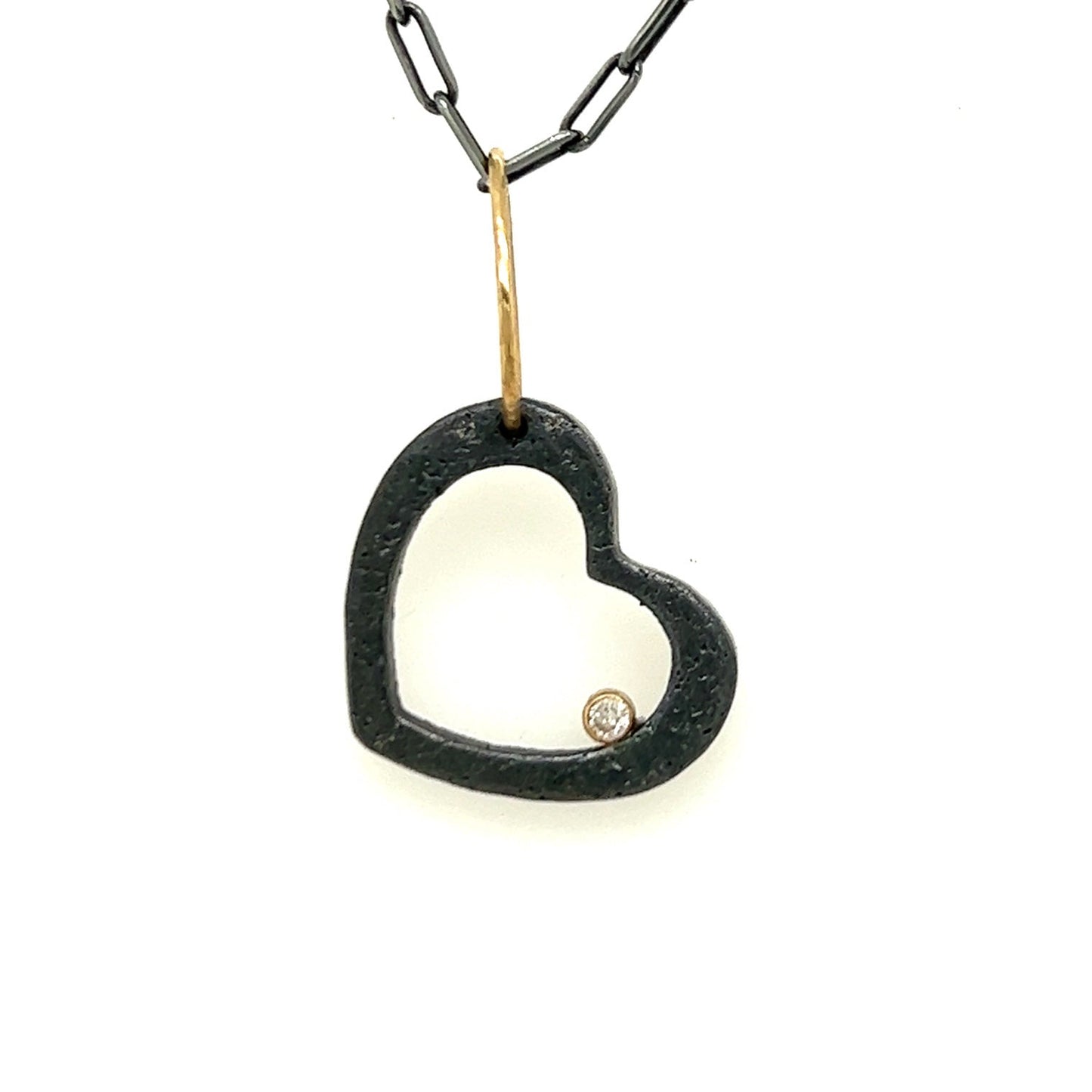 Small Black and Gold Heart Pendant with Diamond