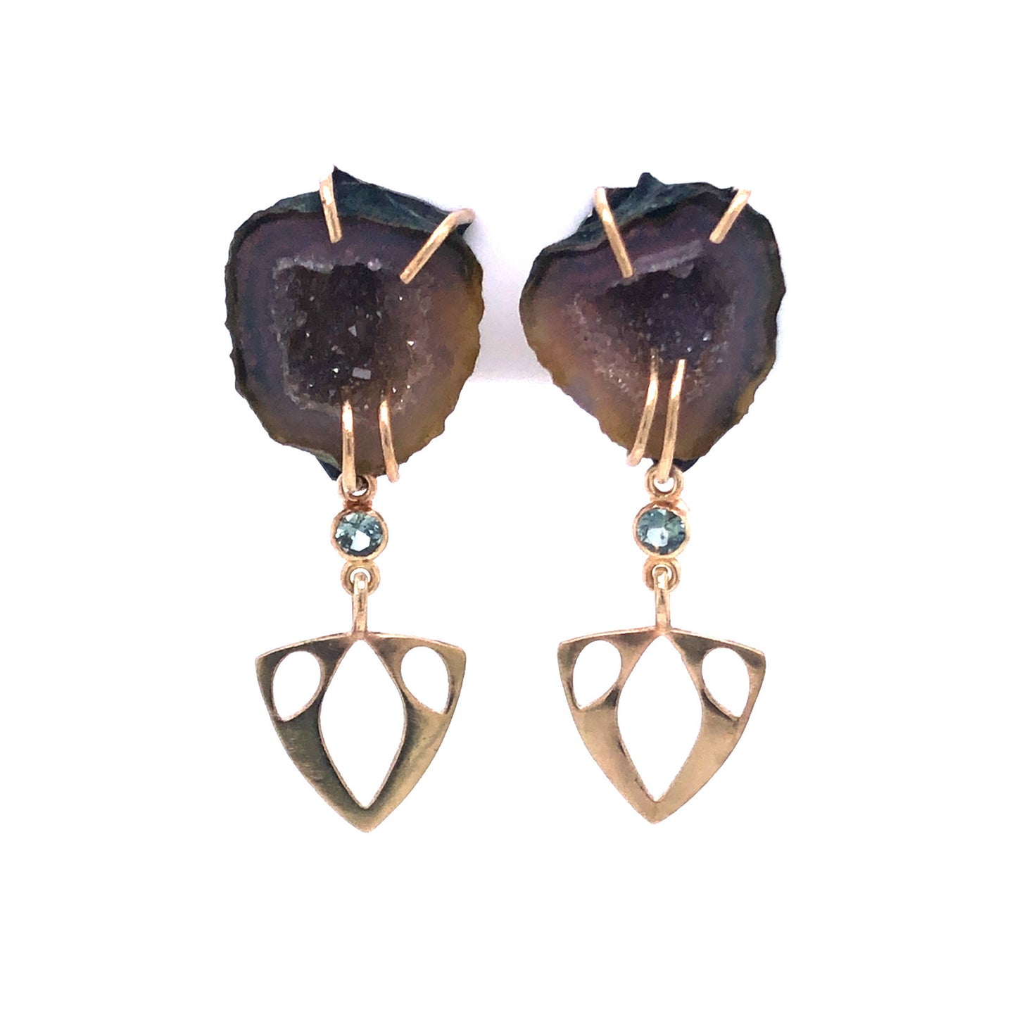 Tabasco Geode and Montana Sapphire Gold Earrings