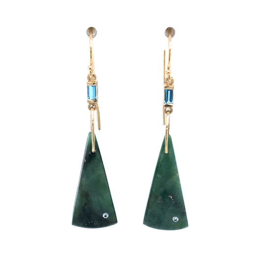 Emerald, Topaz and Diamond Gold Triangle Earrings