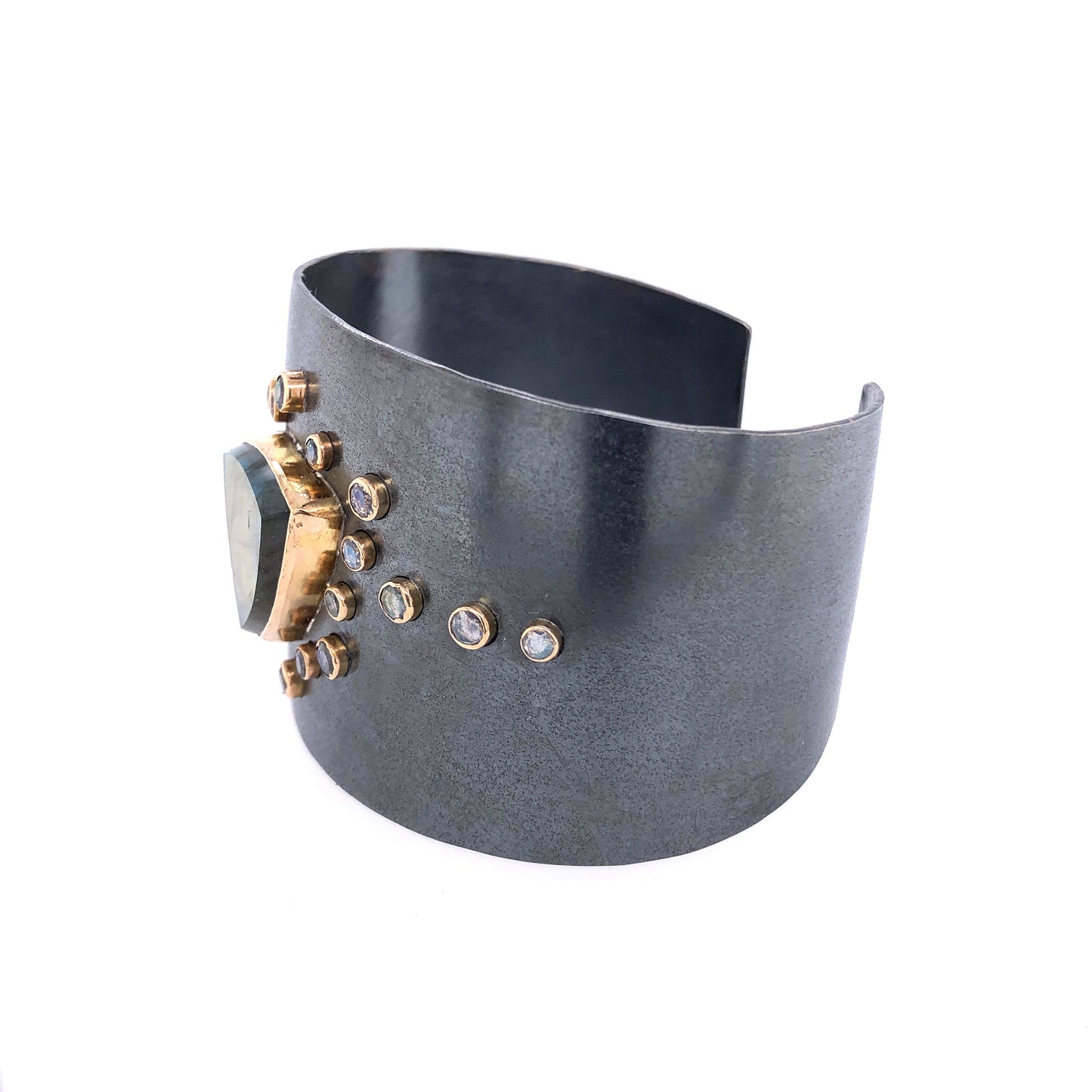 Labradorite Cuff Bracelet, Handmade  in 14k Gold and Sterling Silver
