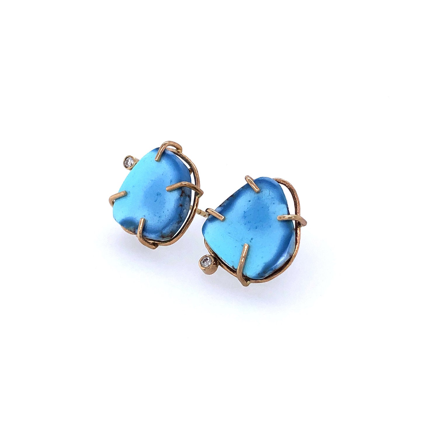 Lavender Turquoise and Diamond Gold Stud Earrings
