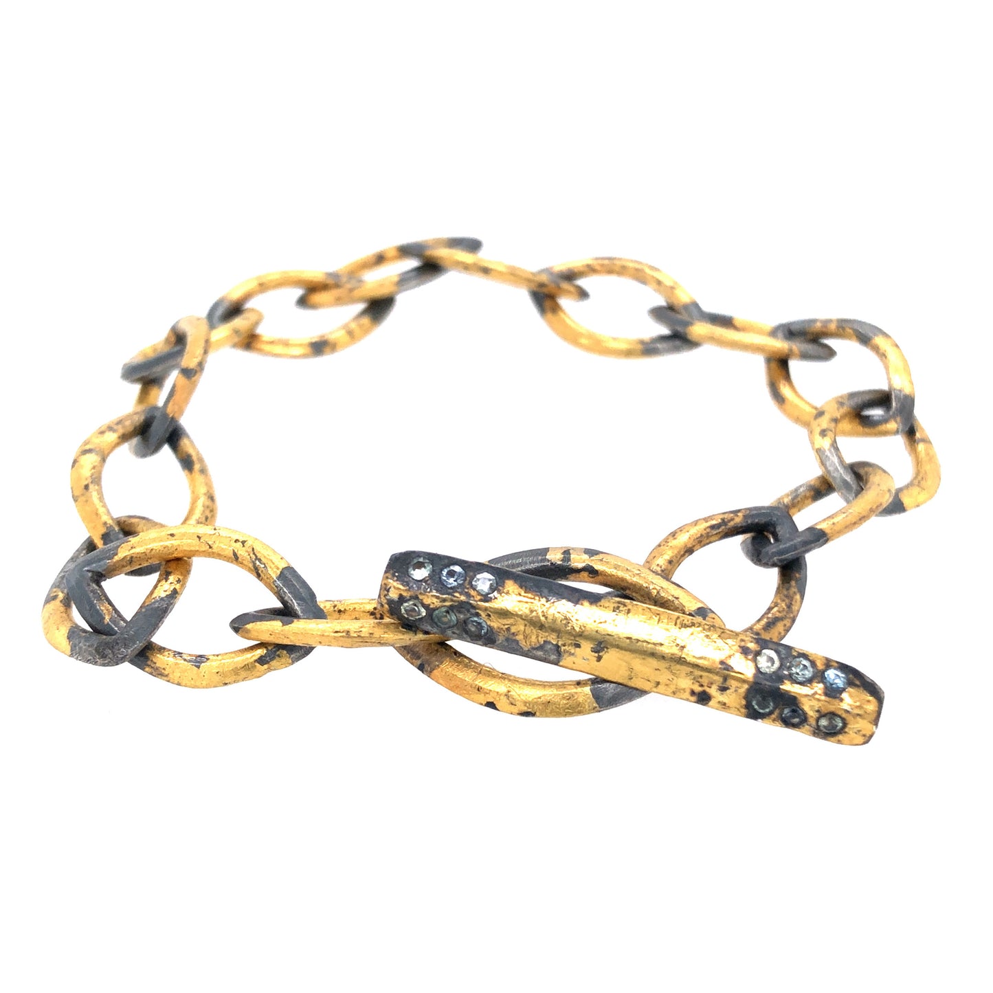 Marquise Link Bracelet with Montana Sapphire and Gold Keumboo