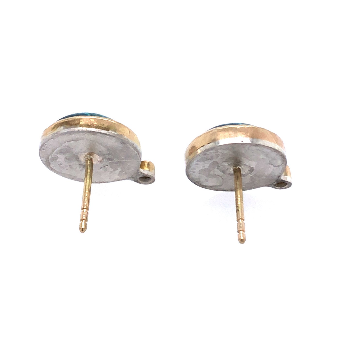 Azurite Malachite and Diamond Gold Stud Earrings